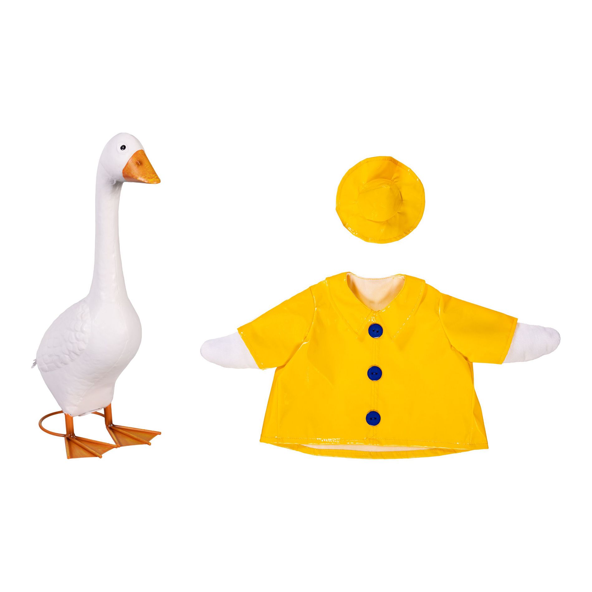 Giddy The Goose, Metal Porch Statue With Rain Coat, 21"H