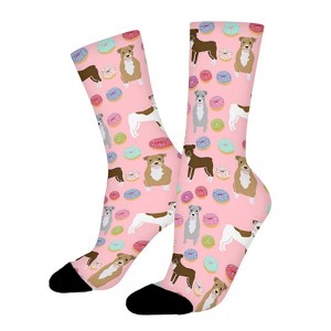 Pink Pitbull Dog Donuts Women Printed Crew Socks Funny Funky Socks Soft Polyester Novelty Gifts for Artists Men - 1 of 1