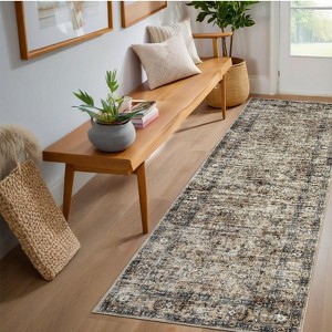 Washable Rug Living Room Rug Vintage Floral Rug Oriental Area Rug, Non Slip Low Pile Rug - 1 of 4