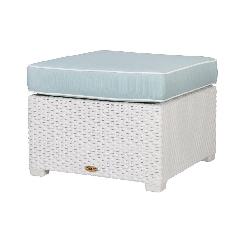 Photos - Pouffe / Bench Lagoon Magnolia Rattan Ottoman - White/Blue - : Weather-Resistant Patio Foo 