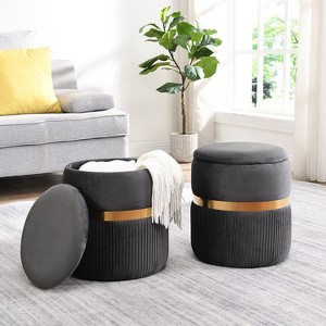 APRILSOUL Modern Velvet Round Ottoman with Storage - 1 of 4