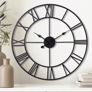 30 Inch Wall Clock Decorative Oversized Black Metal Roman Numeral Silent Modern Farmhouse Living Room Clock - 1 of 4