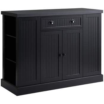 HOMCOM Fluted-Style Wooden Kitchen Island, Storage Cabinet w/ Drawer, Open Shelving, and Interior Shelving for Dining Room
