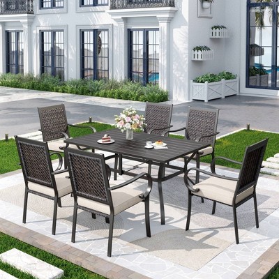 7pc Patio Dining Set with Steel Table & Chairs with Cushions - Captiva Designs