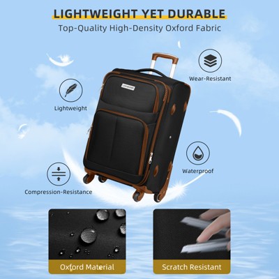 Vynxaria 5-Piece Black Softside Luggage Set Expandable TSA Locks Spinner Wheels Lightweight for Family Travel Long Journeys