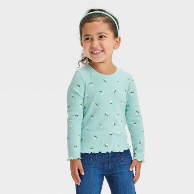Image of Toddler Girls' Rib Long Sleeve T-Shirt - Cat & Jack™ Mint Green 12M