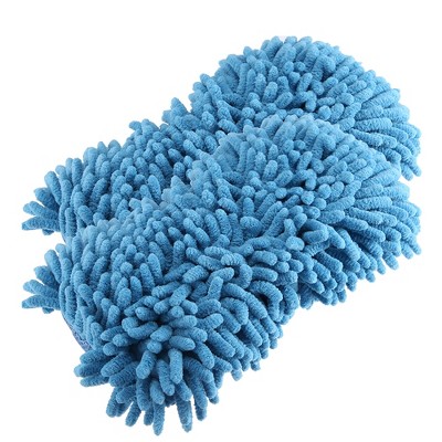 Unique Bargains Chenille Cleaning Sponges Car Wash Double Sided Dirt  Washing Tool Blue 2 Pcs