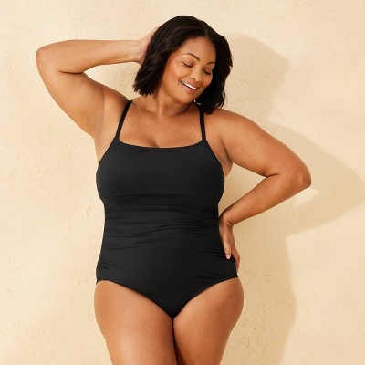 Women's Shirred Scoop Neck Full Coverage One Piece Swimsuit - Shade & Shore™