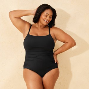 Women's Shirred Scoop Neck Full Coverage One Piece Swimsuit - Shade & Shore™ - 1 of 3