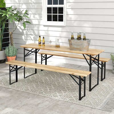 Natural Fir and Black Steel 6' Folding Picnic Table Set