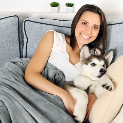 Large Gray Waterproof Reversible Sherpa Pet Blanket