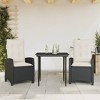 vidaXL 3 Piece Patio Dining Set Poly Rattan - Black, Outdoor Dining - Glass Tabletop, Adjustable Recliner - 2 of 4