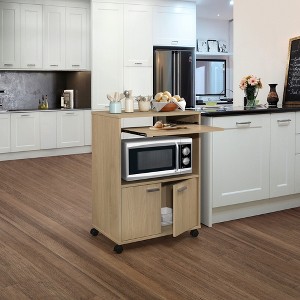 Kings Brand Furniture Byron 2-Door Kitchen Microwave Cart with Storage and Upper Pull Out Shelf - 1 of 4