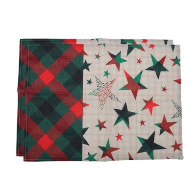 Unique Bargains Christmas Place Mats Linen Red Green Beige White 13"x17.7" 2 Pcs