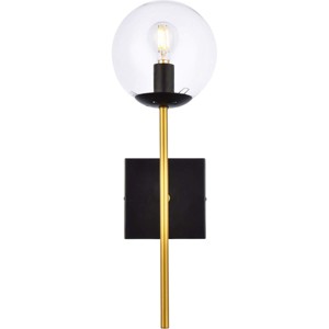 Elegant Lighting Neri 1 light black and brass and clear glass wall sconce - 1 of 4