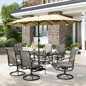 Captiva Designs 8pc Patio Dining Set with Rectangular steel table & Padded Sling Swivel Chairs & Market Umbrella - 1 of 4