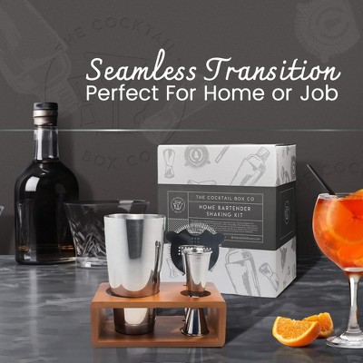 Stainless Steel Boston Cocktail Shaker Set with Wood Stand