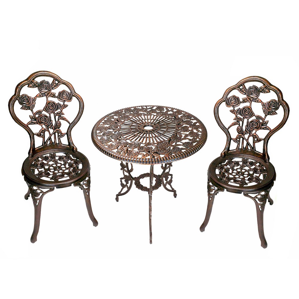 3pc Rose Cast Metal Bistro Set with Umbrella Hole - Oakland Living: Weather-Resistant Aluminum