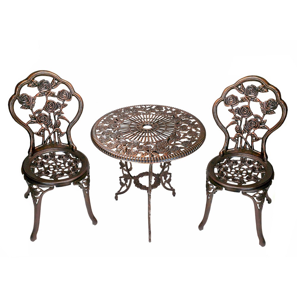 Photos - Garden Furniture 3pc Rose Cast Metal Bistro Set with Umbrella Hole - Oakland Living: Weathe