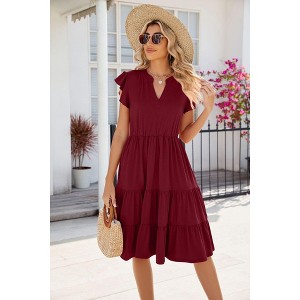 Womens V Neck Flutter Sleeve Elegant Summer Casual Midi Dress - 1 of 4