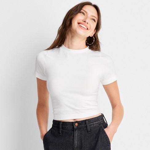 Women's Seamless Jersey T-shirt - A New Day™ White L : Target