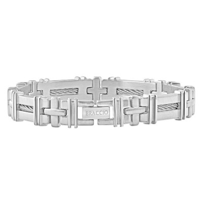 Pompeii3 Men's Polished Steel Wired 9mm Flexible Link 8 " Bracelet