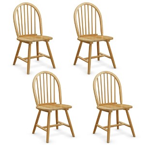 Costway 4 PCS Vintage Windsor Dining Side Chair Wood Spindleback Kitchen Natural - 1 of 4