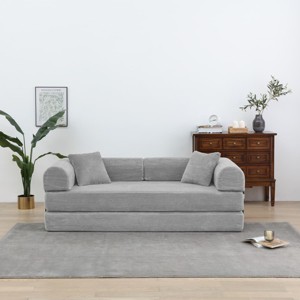 Convertible Sofa Couch with Cylindrical Pillows, Corduroy Folding Floor Sofa with Fixed-Shape Frame for Living Room-Maison Boucle - 1 of 4