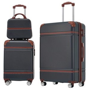 FonTOI 20"&28" Luggage Sets 3 Pieces, Hardshell Expandable Luggages with Cosmetic Case, Travel luggage Sets, Black, 12.4"*30.3"*20.1" - 1 of 4