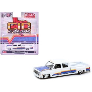 1975 Chevrolet Cheyenne Super 30 Dually Truck White with Blue Hood and Stripes Limited Ed 1/64 Diecast Model Car by M2 Machines - 1 of 3
