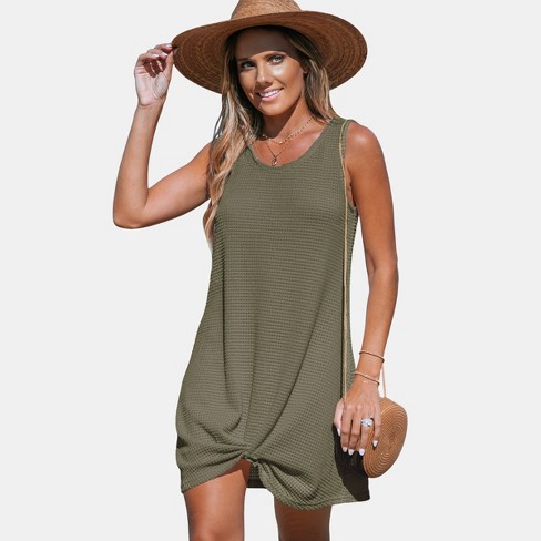 Women's Beige Waffle Knit Hem Twist Cover-up - Cupshe-s-olive : Target