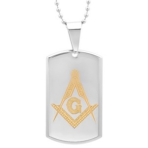 Steeltime 24" Men's two tone stainless steel and 18k gold plated masonic dog tag pendant - 1 of 2