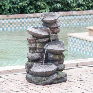 NAYSAYE Fountain Indoor Outdoor 4 Tier Cascading Rock Bowl Polyresin Freestanding for Garden Lawn Porch, Gray, 15"*31.5"*29.7" - 1 of 4