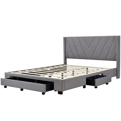 NicBex Queen Size Linen Upholstered Platform Bed with 3 Drawers for Adults/Boys/Girls