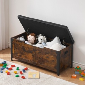 Farmhouse Storage Chest & Toy Box - 300LB Rustic Wooden Trunk with Safety Hinges for Entryway, Living Room - 1 of 4