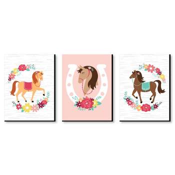 Big Dot of Happiness Run Wild Horses - Floral Pony Nursery Wall Art and Kids Room Decor - 7.5 x 10 inches - Set of 3 Prints