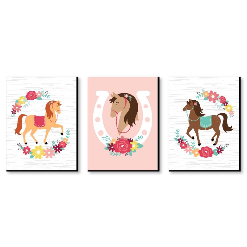 Big Dot of Happiness Run Wild Horses - Floral Pony Nursery Wall Art and Kids Room Decor - 7.5 x 10 inches - Set of 3 Prints, 1 of 8