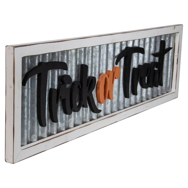 Northlight 27.5" Silver and White Distressed "Trick or Treat" Halloween Wood Wall Sign, 3 of 6