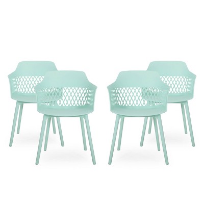 Azalea 4pk Resin Modern Dining Chair - Mint - Christopher Knight Home: Weather-Resistant, Fixed Arms, Adult Assembly Required