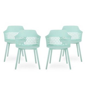 Azalea 4pk Resin Modern Dining Chair - Mint - Christopher Knight Home: Weather-Resistant, Fixed Arms, Adult Assembly Required - 1 of 4