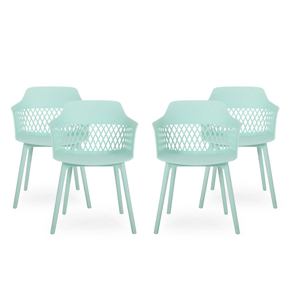 Photos - Garden Furniture Azalea 4pk Resin Modern Dining Chair - Mint - Christopher Knight Home