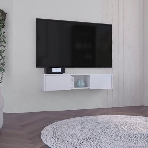 49" Floating TV Stand with Concealed Storage, Central Open Shelf, and Cable Management for Living Room and Bedroom - 1 of 4