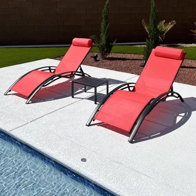 PURPLE LEAF Patio Chaise Lounge Set of 3 Outdoor Lounge Chair Beach Pool Sunbathing Lawn Lounger Recliner Chiar, Side Table Included