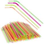 Okuna Outpost 200 Pck Plastic Extra Long Straws for Birthday Party, 13 Inch Disposable Drinking Straws for Cocktails, 4 Rainbow Colors