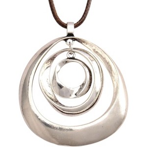 Leather and Wood Necklace Chunky Circle Pendant Boho Jewelry for Women - 1 of 4