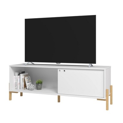 Bowery Mid-Century 56" White and Oak TV Stand with Cabinet