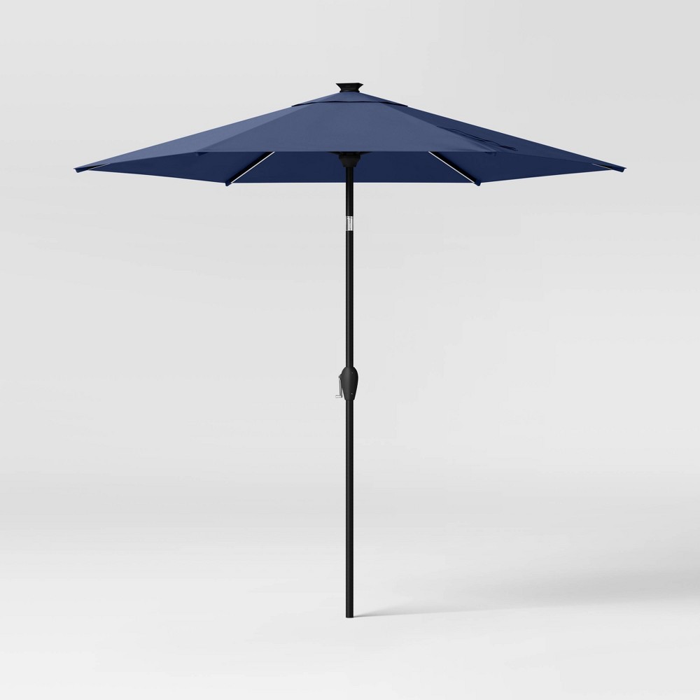 8' Round Solid Solar Outdoor Patio Market Umbrella Navy Blue with Black Pole - Threshold™