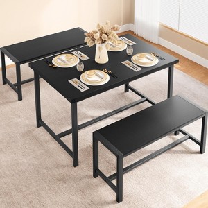 3-Piece Dining Table Set for 4 with 2 Benches, Kitchen Table with Corner Protectors, H-Shaped Frame, Compact for Apartments & Small Spaces - 1 of 4