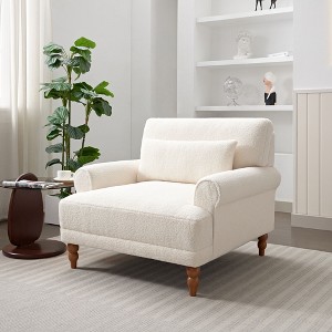Sapphtopaz 1pc Accent Chair Upholstered Lounge Chair with Elegant Circular Armrests Roman Column Legs, Ergonomic Lumbar Support Living Room Chair - 1 of 4
