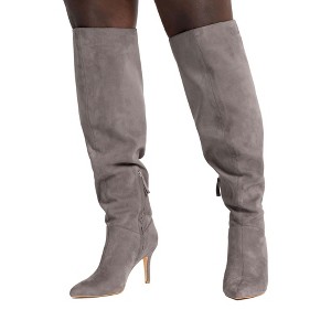 ELOQUII Women's Plus Size Valeria Faux Suede Boot - 7 W, Grey Suede - 1 of 2